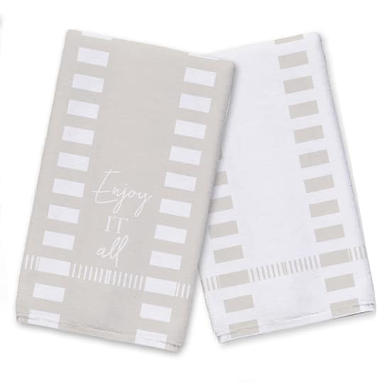 Striped Dashed Lines Enjoy All Tea Towel Set